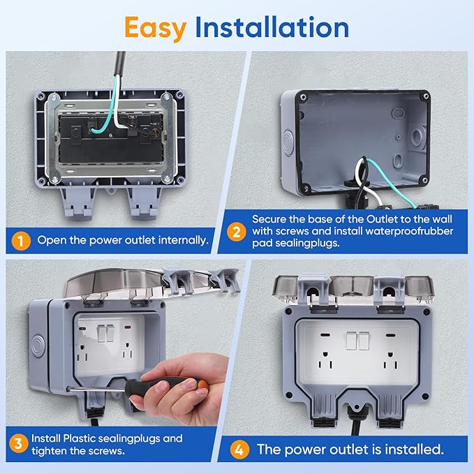 Outdoor Power Outlet,Outdoor Extension Cord Waterproof Double Wall Outlet Extender with On-Off Switch and Indicator Light，Exterior Electric External Power Outlet,Outside Outlet (19.6FT)