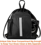 BeeGreen Drawstring Backpack Bag Sports Gym Backpack with Shoe Compartment and Two Water Bottle Holder for Men Women Large String Backpack Athletic Sackpack Workbag Black