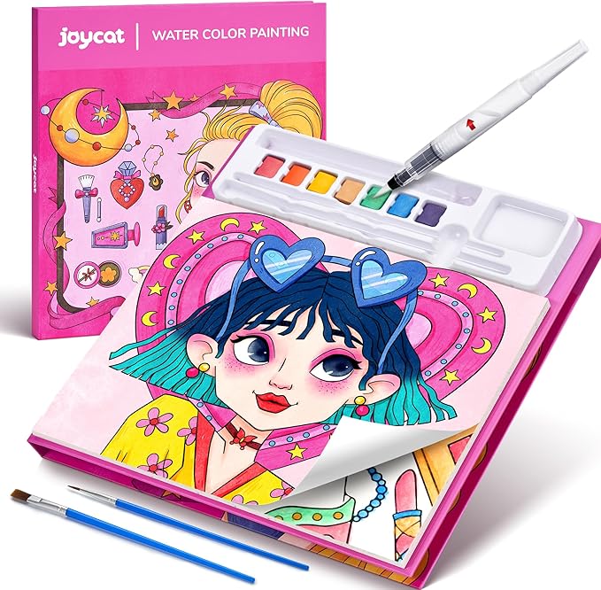 JoyCat Paint with Water Coloring Books for Toddlers, Watercolor Painting Sets for Kids Ages 3-5 4-8, Arts and Crafts Drawing Activities Toy Birthday Gifts for Boys Girls (Makeup & Manicures)