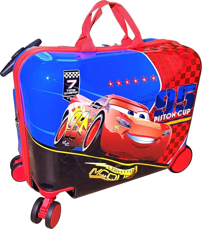 Fast Forward Ride-On 18" Suitcase For Kids/Tow-Along Toddler Carry-On Luggage With Wheels (Cars II)
