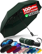 TUMELLA Strongest Windproof Travel Umbrella (Compact, Superior & Beautiful), Small, Wind-Tested, Light & Portable, Automatic Folding Rain Umbrella, Durable Premium Grip, Fits Car and Backpack