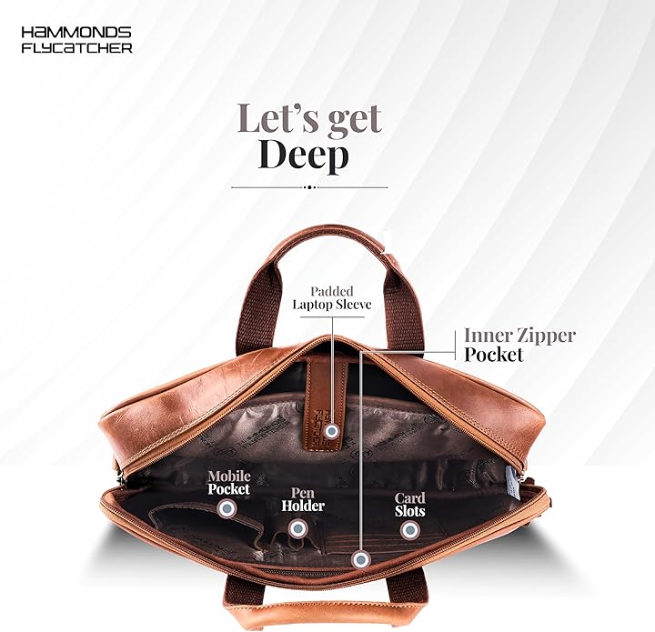 HAMMONDS FLYCATCHER Genuine Leather Laptop Bag for Men, Padded 15.6" Laptop Sleeve, Leather Messenger Bag for Men Briefcases
