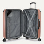 Amazon Basics 4-Piece Luggage Set, Hardside Spinner Suitcases with Multidirectional Wheels (22" Carry-On and 28" Checked), Plus 15-inch Tote Bag and 10-inch Compact Travel Bag, Rose Gold