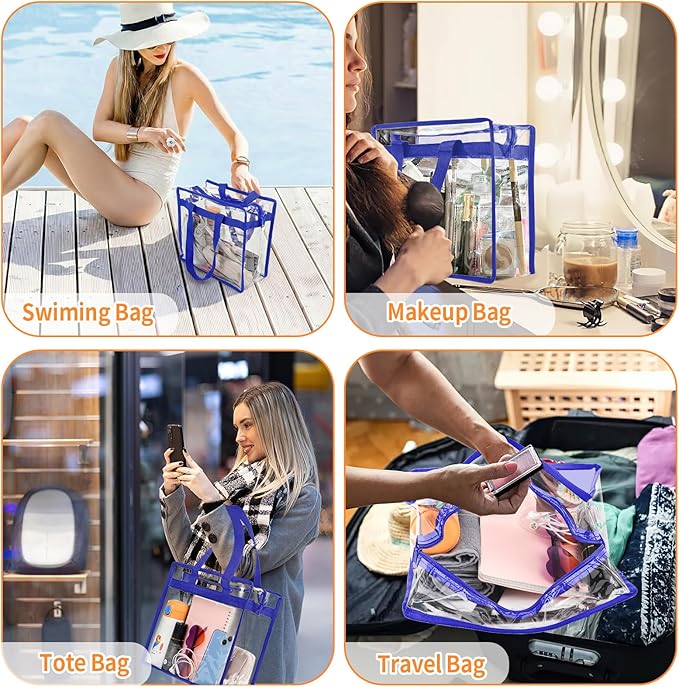 Hoiny Clear Bag for Stadium Events Approved, 12x6x12 Large Transparent Tote Bag with Zipper for Gym Concert Sports Festivals