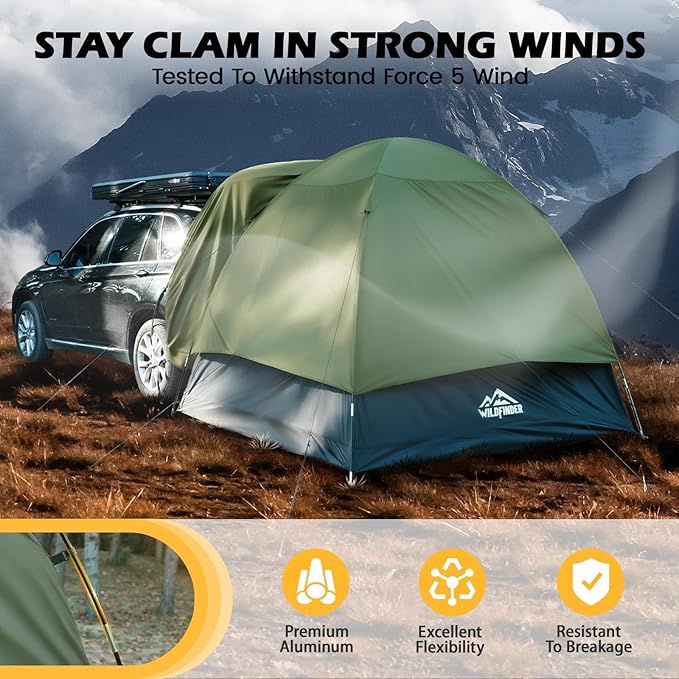 WildFinder SUV Tent, Rectangle Car Tent for Family, Waterproof & Windproof for Car Camping, Large Camping Tents with Storage Bag, SUV, Van, Jeep