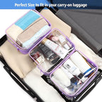 PACKISM Clear Toiletry Bag - 3 Pack Quart Size TSA Approved Toiletry Bag, Travel Makeup Cosmetic Bag for Women Men, Carry on Airport Airline Compliant Bag, Purple