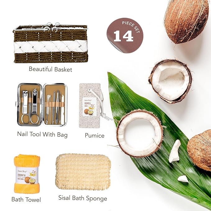 Mothers Day Gifts for Women, 26Pcs Coconut Honey Almond Spa Gift Basket for Women & Men Spa Gift Bask,Spa kit Bath and Body Basket Set, Large Home Spa Kit, Relaxing Self-Care Birthday Bridal Shower
