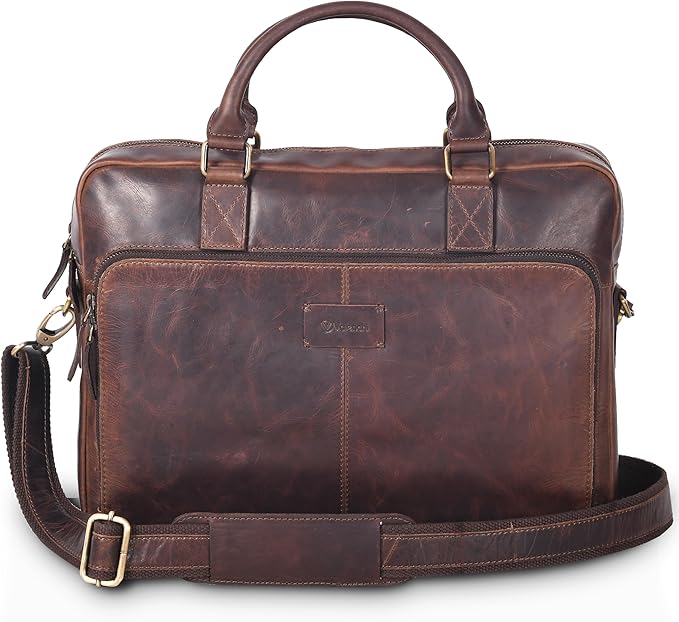VALENCHI Leather Laptop Messenger Bag for Men