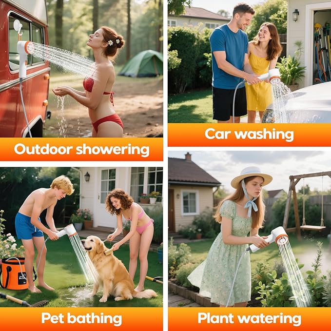 Portable Shower for Camping, Rechargeable Shower Head with LED Light, Filtered Camp Shower Pump, Large Capacity Foldable Bucket, Outdoor Camping Shower for Hiking, RV, Water Plant, Car Wash, Pet Bath