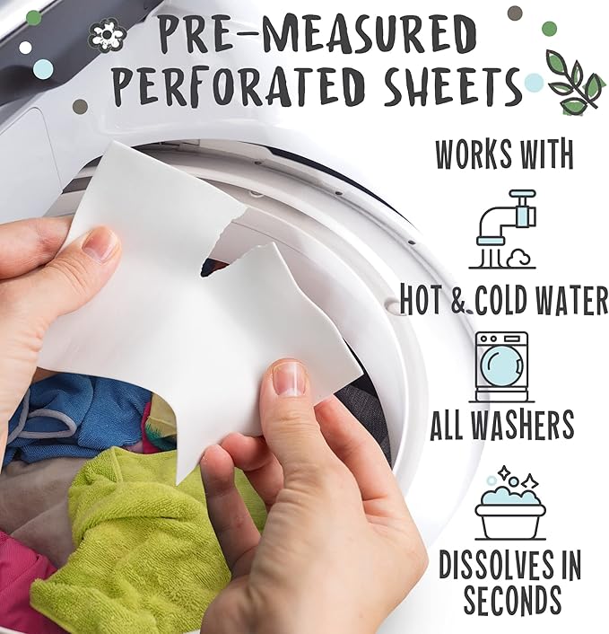 Eco Laundry Sheets Detergent - Unscented 3Pack 240Loads - Zero Plastic Packaging - Travel Laundry Detergent - 120 Sheets