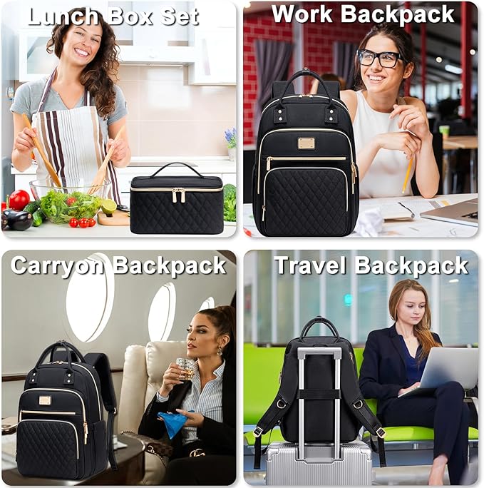 Weitars Lunch Backpack for Women,15.6 Inch Laptop Backpacks Travel Backpack for Women,Work Back pack,Teacher Nurse Back pack Insulated Lunchbox Backpacks