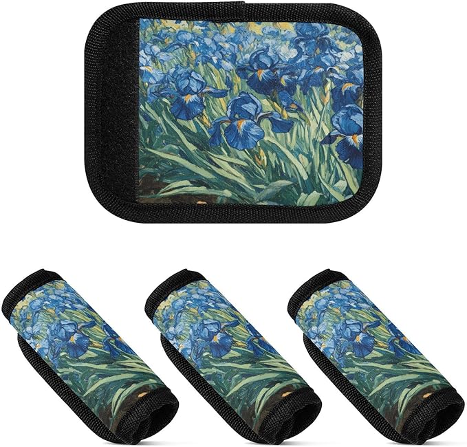 Luggage Handle Wrap (4-Pack) - Irises Vincent Van Gogh Premium Soft Suitcase Wraps with Luggage Tags & Handle Covers for Comfort, Grip, and Easy Identification