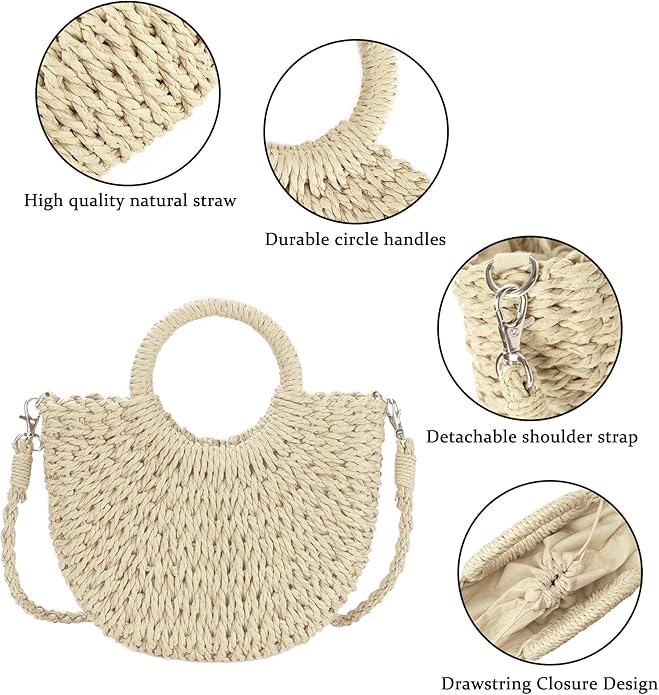 Womens Straw Beach Bag Woven Crossbody Shoulder Bags Top Handle Satchel Handbag Purse for Summer