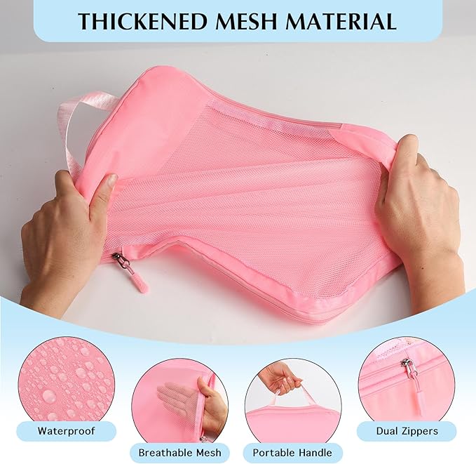 PFEYRPK Lightweight Compression Packing Cubes for Suitcases, Compressible Expandable Travel Packing Organizer with Clear Toiletries and Backpack Bag, Travel Essentials for Carry on Luggage 7 Set