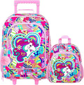 2Pcs Kids Luggage Set, Girls Carry on Rolling Suitcase with Wheels, Unicorn Sequin Travel Suitcases with Toddler Backpack(Purple)