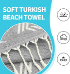 YSYJ 18 Pack Turkish Beach Towel 36 x 71 Inches Beach Towels Soft Lightweight Extra Large Pool Towels Quick Dry Sand Free Turkish Bath Towels Grey