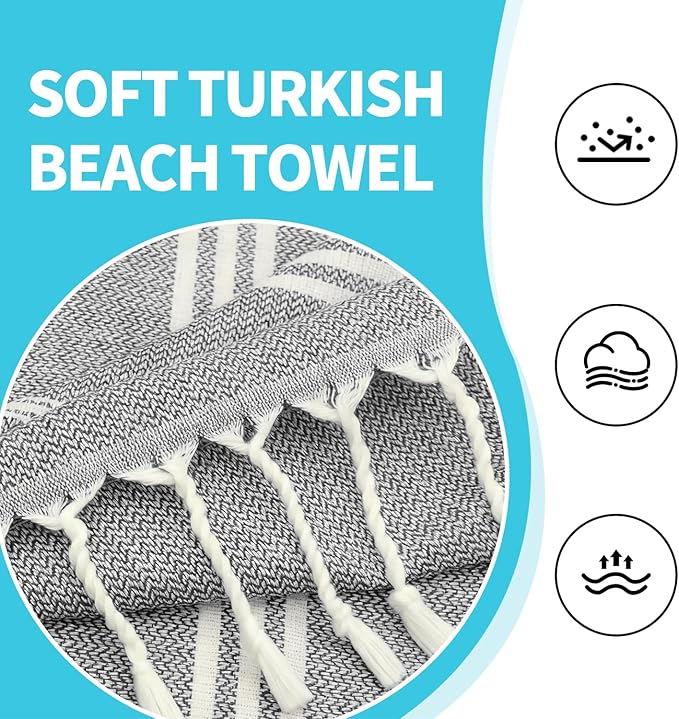 YSYJ 18 Pack Turkish Beach Towel 36 x 71 Inches Beach Towels Soft Lightweight Extra Large Pool Towels Quick Dry Sand Free Turkish Bath Towels Grey