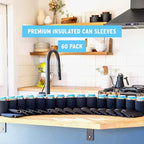 Blank Beer Can Cooler Sleeves (60-Pack) Soft Insulated Beer Can Coolies - HTV Friendly Blank Koolies in Bulk for Beer Cans & Bottles - Black Coolie Blanks for Vinyl Projects & Wedding Favors (Black)