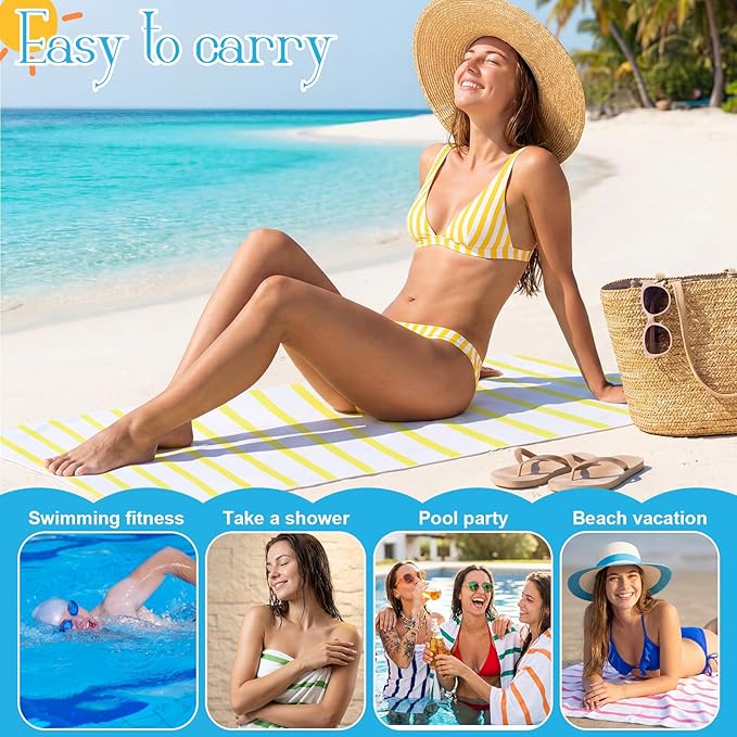 Redbaker 16 Packs 28 x 59 Inches Oversized Stripes Beach Towel Bulk Extra Large Pool Towels Set Microfiber Quick Dry Swim Towel Blanket for Women Men Adult Bath Travel(Classic Color)