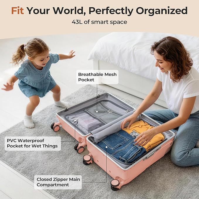 20" Ride-On Luggage with Child Seat, Hardside Carry-On Suitcase with Shockproof 360° Silent Spinner Wheels, TSA Lock, Kids & Adults & Busy Moms