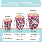 KJQJLY 3 Pack Reusable Iced Coffee Sleeves for Iced Coffee Cups or Drinks Reusable Neoprene Insulated Sleeves for Hot and Cold Drinks from Starbucks, Dunkin, And More (pink leopard print)