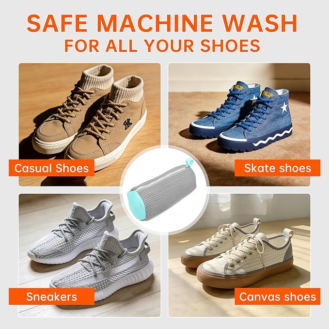 2PCS Shoe Washing Machine Bgs,Laundry Shoe Bags for Washer and Dryer, Reusable and Durable Zipper Sneaker Shoe Washing Bag, Tennis Shoe Cleaning Bag for All Shoe Types (Grey)