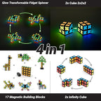 TOSY Magnet Fidget Spinner Glow - 16 Blocks, 3in1 Toy: Transformable Fidget Spinner, Infinity/Puzzle Cube, Easter Basket Stuffers Gift for Kids/Adults, Glowing STEM Sensory Stress Relief