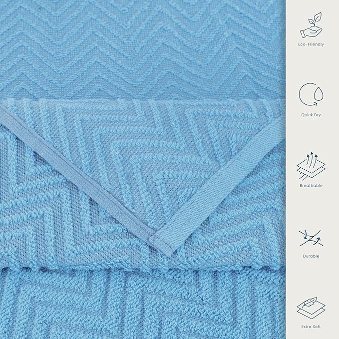 CASA COPENHAGEN EcoWave 6Pcs 100% Cotton Large Designer Towels Gift Set- Dusky Blue, 550 GSM, 2Bath 2Hand 2Washcloths, Bath Towels for Bathroom Set for Women & Men