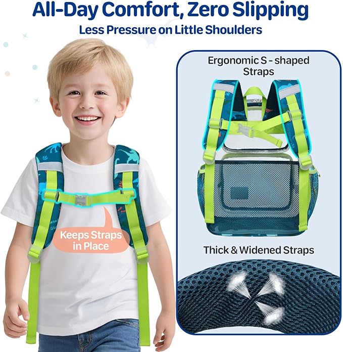 Bagseri Clear Backpack for Boys - 15 Inch Heavy Duty Kids Clear Bookbag for Kindergarten to Grade 2, Transparent School Bag with Reflective Strip, Fits Folders, Green Dinosaur