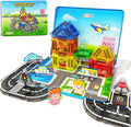 Mini Magnetic Tiles Road Travel Essentials Set — Portable STEM Sensory Magnetic Building Blocks for Toddlers & Preschool Toys, Compact Travel Toys for 3+ Boys & Girls, Easter Birthday Gift