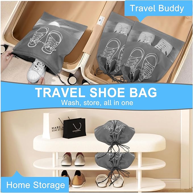 vorona Shoe Washing Machine Bag, 2PCS Reusable Shoe Bag for Washing Machine, 360° Deep Clean, Includes 4 Shoe Storage Dust Bags & 2 Drying Racks, XXL Laundry Shoe Bag for Sneakers Tennis Shoes, Grey