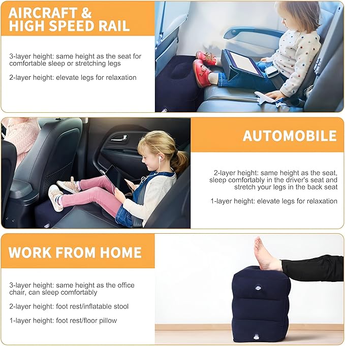 1pc Inflatable Foot Rest Pillow Air Travel Foot Rest Adjustable Height Airplane Under Desk Foot Rest