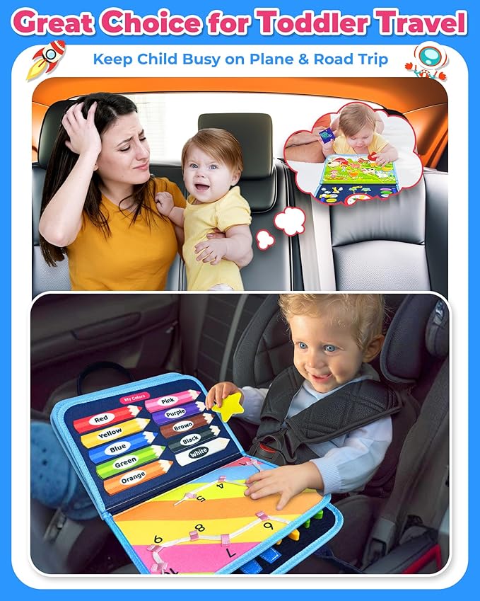 Gojmzo Busy Board Montessori Toys for Toddler Boy Birthday Gifts, Busy Book Sensory Toys for Toddlers, Learning Educational Toddler Travel Activities