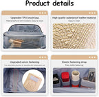 BOYATU Travel Makeup Bags for Women: 3 Pcs Set Wide Open Cosmetic Bag - Portable Make up Bags with Handle - Vegan Leather Toiletry Organizer Bag with Divider (G-04-Beige)