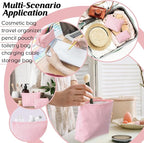 Huhumy 2 Pcs Makeup Bag Set Cute Cosmetic Pouch for Women Seersucker Travel Toiletry Bag Preppy Small Makeup Purse Pouch Aesthetic Skincare Brushes Storage Organizer for Valentine Women(Rose Pink)