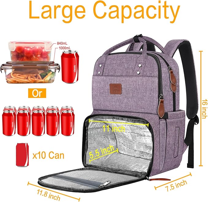 MATEIN Laptop Backpack with Lunch Box, Insulated Women Backpacks with Cooler Compartment, Fits 15.6 inch Laptop Water Resistent Tote Food Bag for College Beach Camping Picnics Hiking