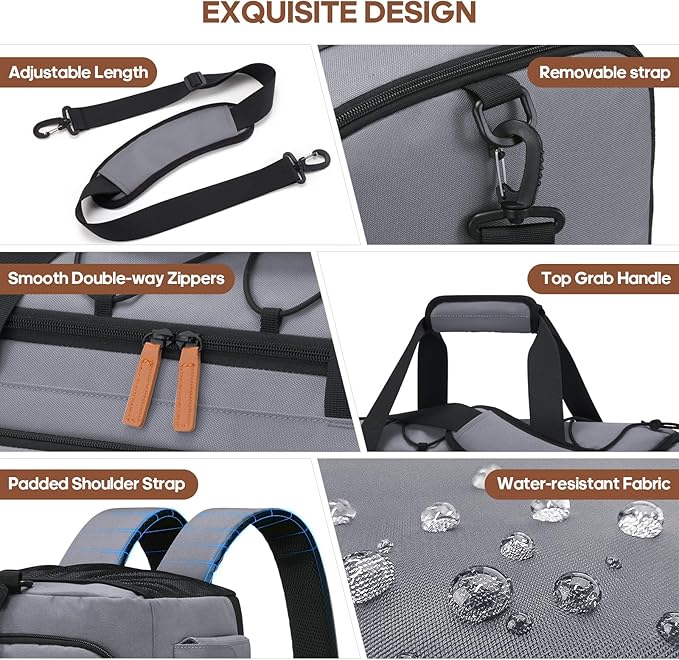 Gym Bag for Men and Women with Shoe & Laptop Compartment, 3-in-1 Sports Travel Duffel Bag Anti-Theft Weekender Carry-on Backpack for Airplane & Workout, Overnight Travel Bag, 35L, Dark Grey, Medium