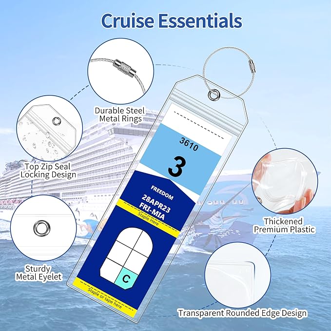 8 Pack Luggage Tags Travel Essentials & Cruise Essentials for NCL, Princess, Carnival, Royal Caribbean & Celebrity Cruise Ships by SEAVILIA