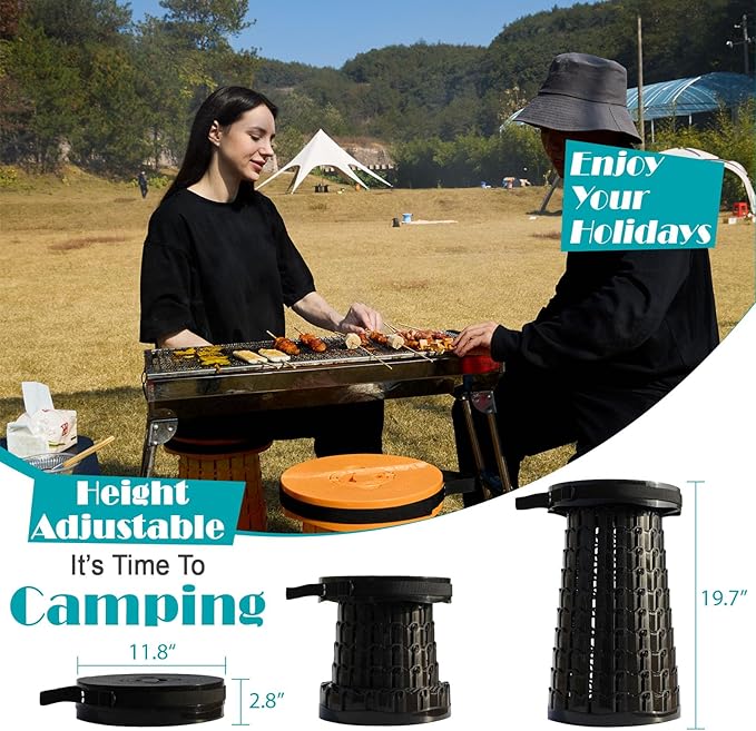 Spisces Upgraded Collapsible Stool with Cushion, 1000 lbs Capacity & 19.7-in High, Wider & Taller Heavy Duty Portable Telescoping Foldable Seat for Adults Camping, Travel, Music Festivals, Outdoors