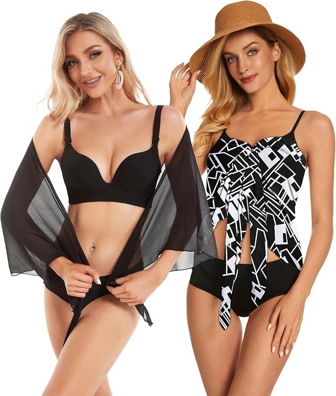 CHICGAL 2 Pieces Women Beach Sarong Bathing Suit Wrap Skirt Sheer Bikini Swimsuit Cover Ups for Swimwear