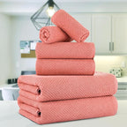 CASA COPENHAGEN Popcorn 6Pcs 100% Egyptian Cotton Large Designer Towels Gift Set- Peach, 600GSM, 2Bath 2Hand 2Washcloths, Bath Towels for Bathroom Set for Women & Men