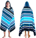 COTTON CRAFT Hooded Beach Towel – Oversized 39 x 68 Towel with Hood for Adults - 100% Ringspun Cotton Velour Terry Towel Stripe Bath Wrap - Super Soft Plush Absorbent Quick Dry – 450 GSM – Cancun Blue