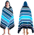 COTTON CRAFT Hooded Beach Towel – Oversized 39 x 68 Towel with Hood for Adults - 100% Ringspun Cotton Velour Terry Towel Stripe Bath Wrap - Super Soft Plush Absorbent Quick Dry – 450 GSM – Cancun Blue