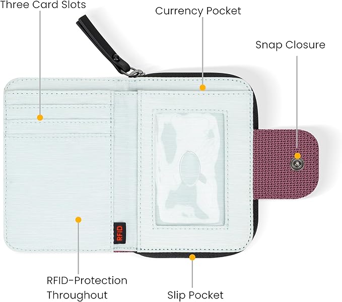 Sherpani Barcelona AT, Small Nylon Bifold Zipper Pocket Wallet, Travel Bag for Men Women, RFID Protection, Unisex Travel Gift (Smoky Orchid)