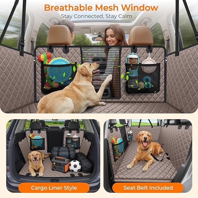 URPOWER 2026 Upgraded Back Seat Extender for Dogs - Large Hard Bottom Dog Car Seat Cover Holds 550lbs, Waterproof Dog Hammock Pet Bed with High-Density Foam Non-Slip Backseat Protector