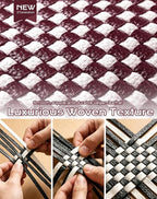 Trendy Woven Checkered Crossbody Bum Bag for Women，PU Leather Checkered Purse Fanny Packs Belt Bag (Woven Bum Bag - Wine Red White)