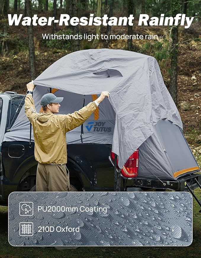 JOYTUTUS Pickup Truck 6.5' 2.0, Waterproof PU2000mm Double Layer for 2 Person, Portable Truck Bed Tent with Rainfly - Orange