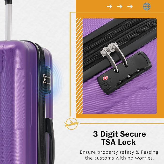 2 Piece Luggage Sets with Bags, Lightweight ExpanableCarry on Luggage Sets, Hardshell ABS Spinner Wheels Suitcase with TSALock,for Women Men, 20 IN & 24 IN, Purple