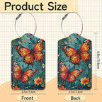 3 Pack Vintage Butterfly Wildflower Luggage Tags for Suitcases,Cute Leather Name Tag with Privacy Cover with Stainless Steel Loops, Travel ID Bag Tags for Women Men
