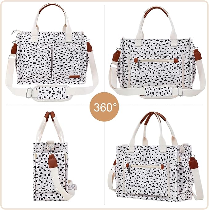 BESBESME Canvas Tote Bag for Women with Zipper & Compartments– Large Work & College Laptop Tote Crossbody Shoulder Bag